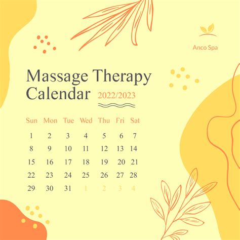 Free Massage Therapy Calendar Post Instagram Facebook Template Edit Online And Download