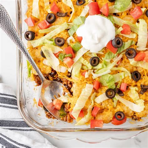 Taco Tater Tot Casserole With Ground Beef On My Kids Plate