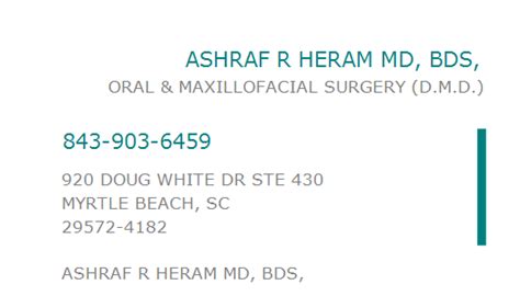 Npi Number Ashraf R Heram Md Bds Myrtle Beach Sc