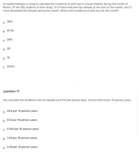 Solved An Epidemiologist Is Trying To Calculate The Chegg