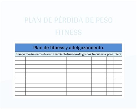 Plantilla de Excel Plan De Pérdida De Peso Fitness y Hoja de Cálculo de