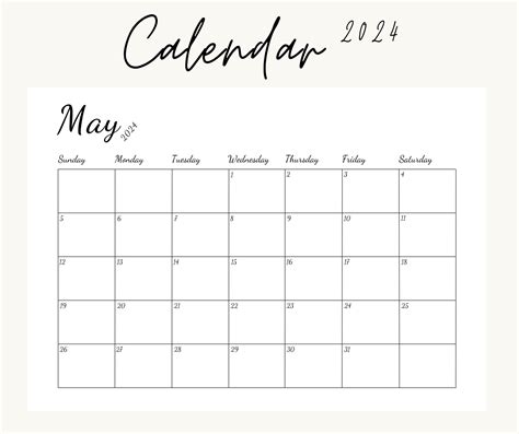 Printable Calendar 2024 Monthly Calendar 2024 Minimalist Simple