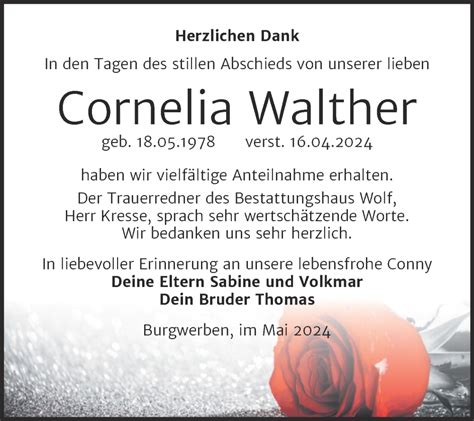 Traueranzeigen Von Cornelia Walther Abschied Nehmen De