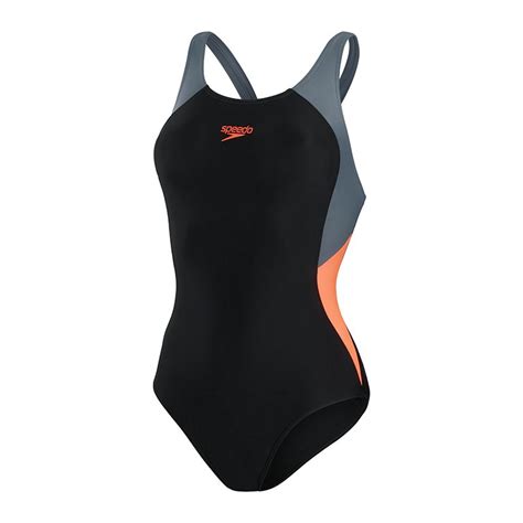 Womens Speedo Colourblock Splice Muscleback Swimsuit Black Oneills