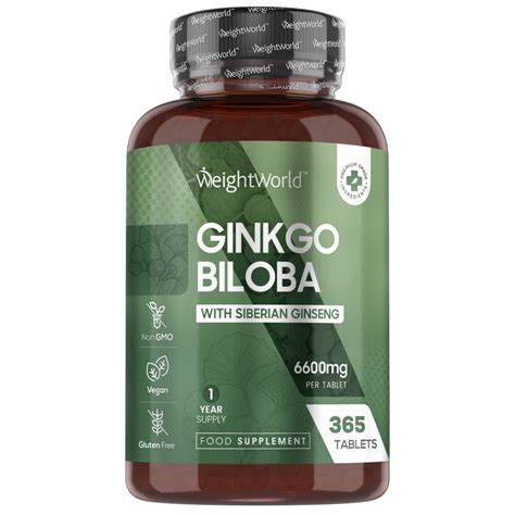 Ginkgo Biloba With Siberian Ginseng L 6600 Mg 365 Tablets For Brain