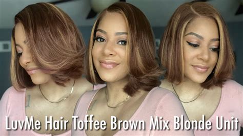 LuvMe Hair Toffee Brown Mix Blonde Unit Layers And Feathers Install