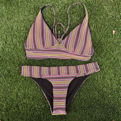 Reversible Luli Fama Colorful Striped Bikini Set In Depop