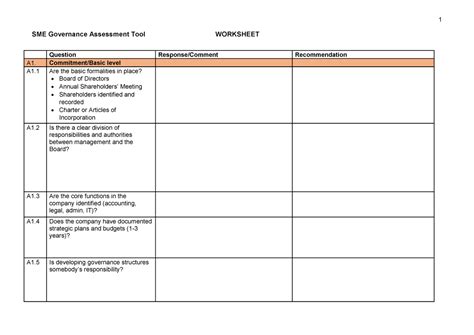 Work Sheet For Sme Governance Tool Beta Jun Training Corporel