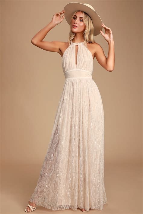 Off White Lace Maxi Dress Halter Maxi Dress Lace Bridal Dress Lulus