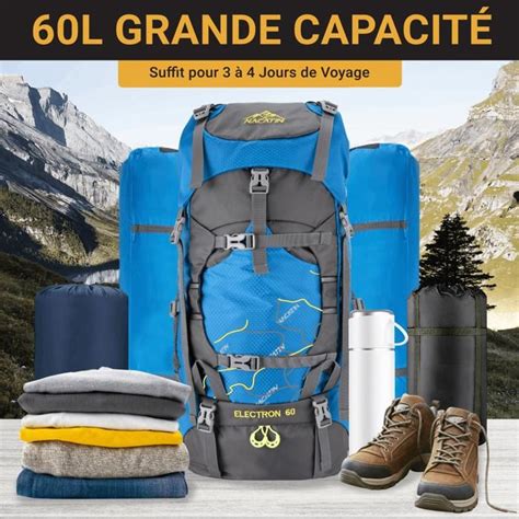 NACATIN Sac à dos de randonnée 60L idéal pour le camping le trekking