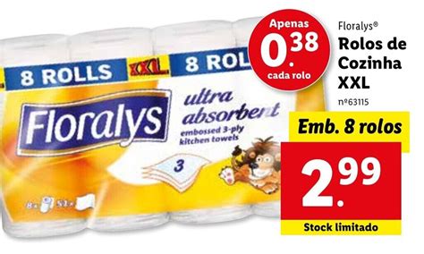 Promoção Floralys Rolos de Cozinha XXL 8 rolos em Lidl