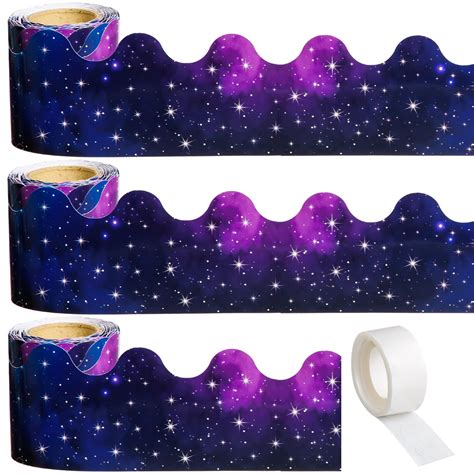 Snapklik.com : 99 Feet Starry Sky Bulletin Board Border, 3 Rolls Dark Stars Scalloped Borders ...