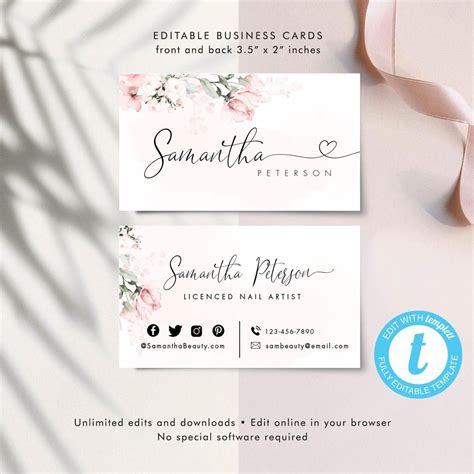 Editable Business Card Feminine Business Card Template Etsy