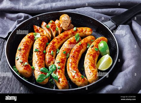 Homemade Breakfast Pork Sausage Links Or Patties Fried In Frying Pan