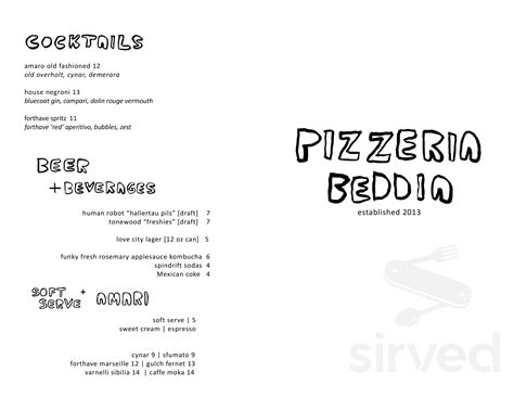 Menu - Philadelphia PA's Pizzeria Beddia | Sirved