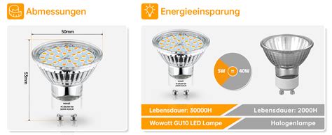 Wowatt 6er Gu10 Led Warmweiss 5w Leuchtmittel Gu10 Ersetzt 40w 35w Gu10