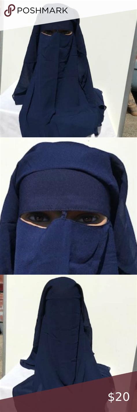 3 Layer Niqab With Eye Screen Long Blue Veil Muslim Korean Chiffon