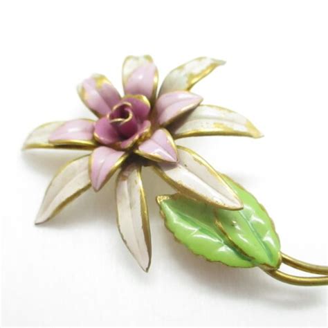 Vintage Enameled Flower Brooch Etsy