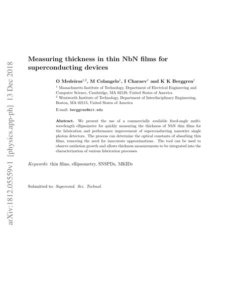 Pdf Measuring Thickness In Thin Nbn Films For Superconducting Devices