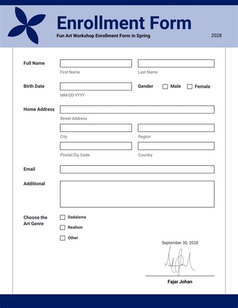 Minimalist Navy Blue Enrollment Forms Venngage