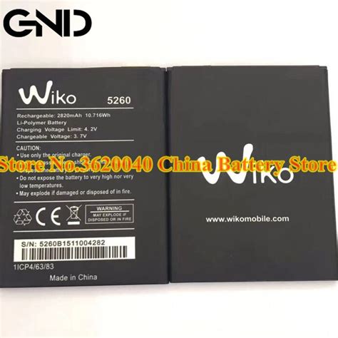 GND 3 7V 2820mAh 10 716Wh 5260 Replacement Battery For WiKO 5260 Mobile