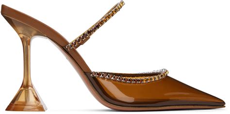 Brown Gilda Mules By Amina Muaddi On Sale