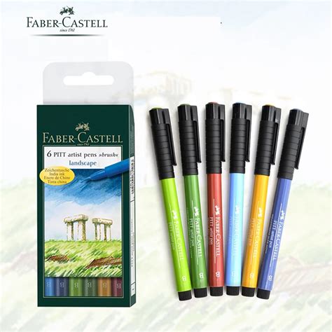 Faber Castell Pitt Artist Color Brush Brush Pen Art Markers Wallet Set (6 Pack), Landscape ...