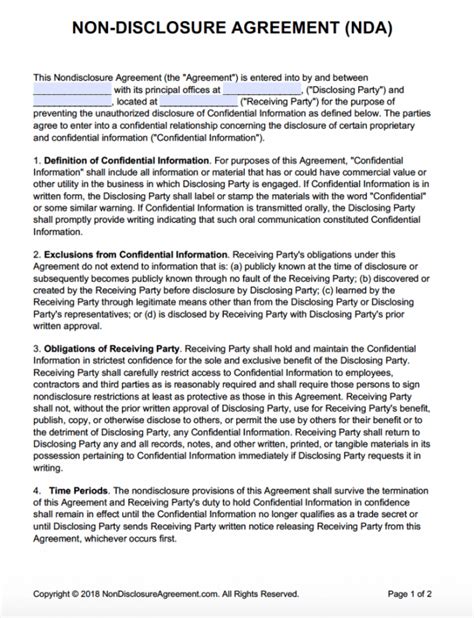 Sample Nondisclosure Agreement Nda Template Sample International Nda Agreement Template Word