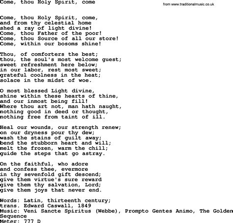 Hymns Ancient And Modern Song Come Thou Holy Spirit Come Lyrics Midi And Pdf