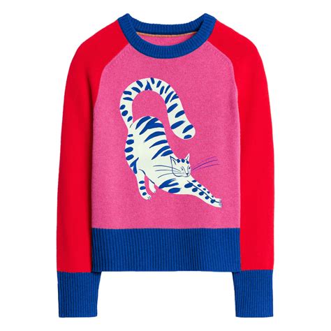 Womens Red Matching Cat Jacquard Sweater Designed By Agathe Singer
