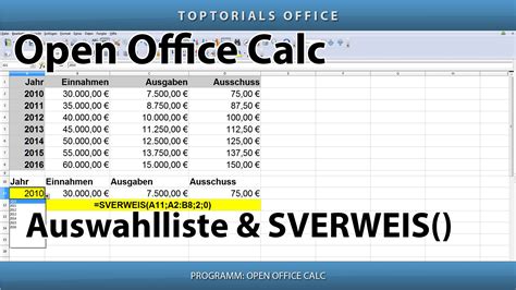 Auswahlliste und SVerweis ganz einfach (OpenOffice Calc) - TOPTORIALS