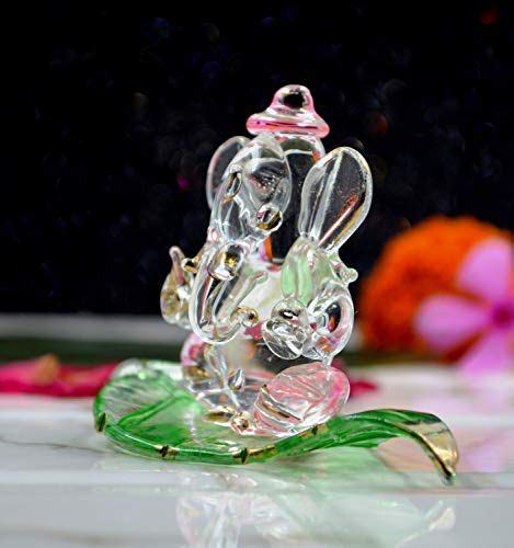 Craftfry Patta Ganesha Idol For Gift In Home Decor For Puja Pink Glass