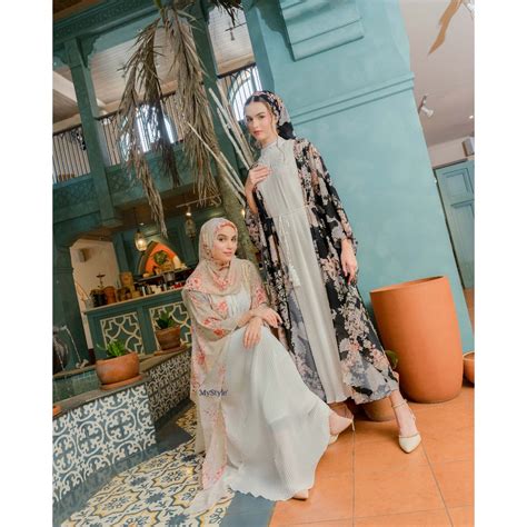 Jual Mystyle Jameela Dress Gamis Outer Motif Bunga Inner Polos