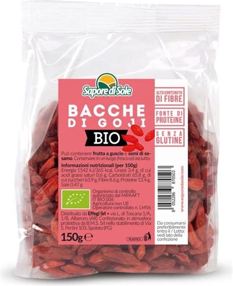 Sapore Di Sole Organic Goji Berries 150 G Piccantino Online Shop