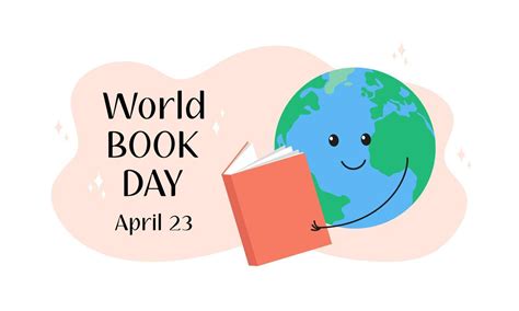 World Book Day April 23 Celebration Cute Cartoon Earth Planet Holding