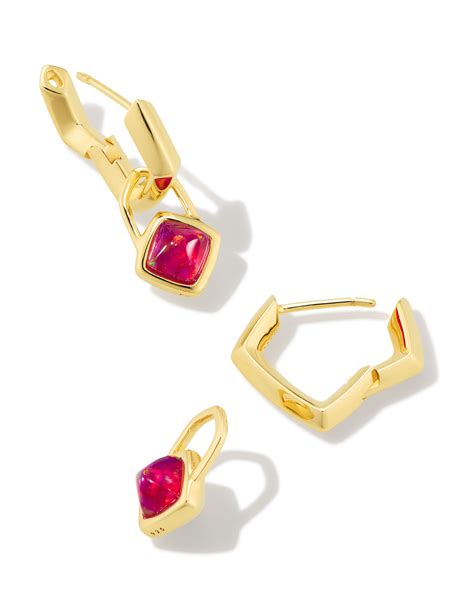 Greer K Gold Vermeil Huggie Earrings In Pink Kyocera Opal Kendra Scott