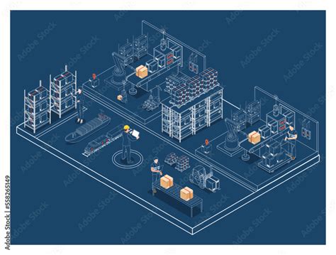 3D isometric automated warehouse robots and Smart warehouse technology Concept with Warehouse ...