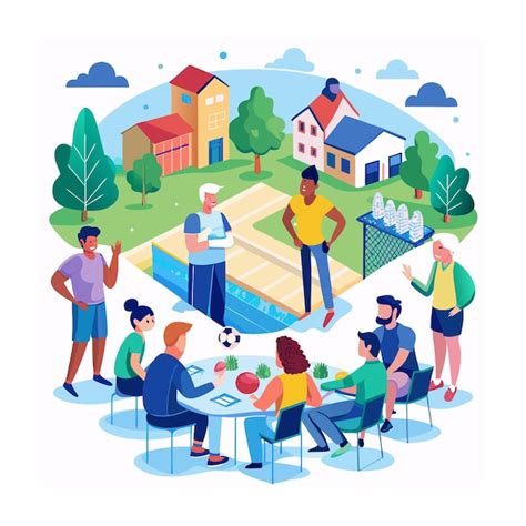 Flat Hand Drawn Neighborhood Meeting Vector Illustration Premium Ai