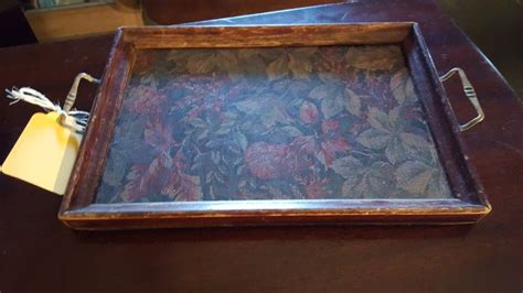 Antique Serving Tray Brass Handles Tapestry Under Glass Etsy