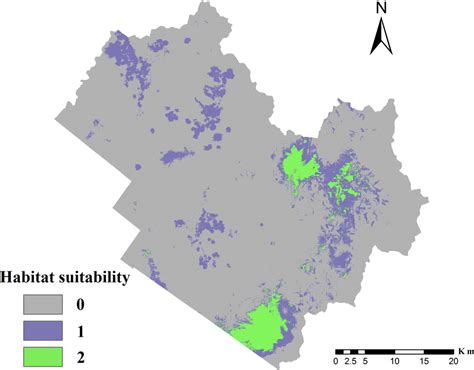 Distribution of suitable cervid habitat. 0, Unsuitable for two species ...