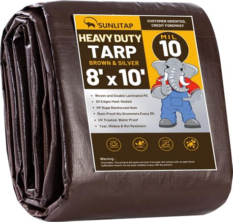 SUNLITAP 8x10Ft Tarp Cover Heavy Duty Poly Tarp 10 Mil Waterproof Tarps