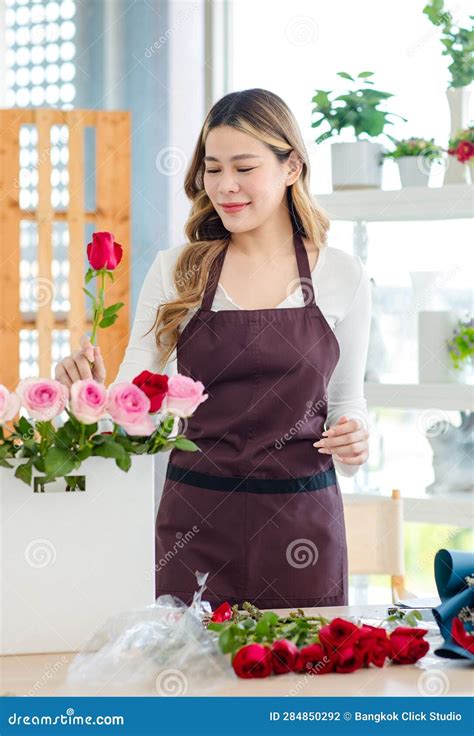 Asian Professional Successful Female Florist Designer Flower Shop Owner