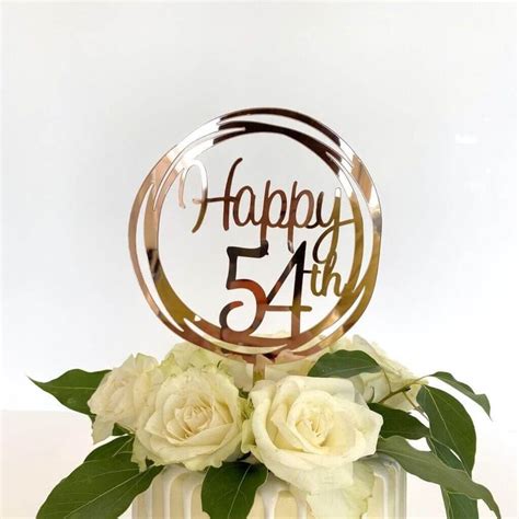 Acrylic Rose Gold Geometric Circle Happy 54th Cake Topper Happy 43