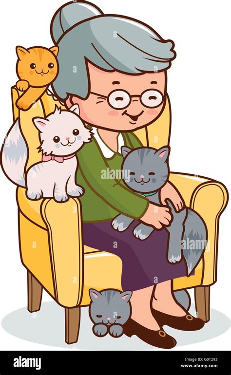 Old Woman Sitting In Armchair With Cats Stock Vector Image And Art Alamy