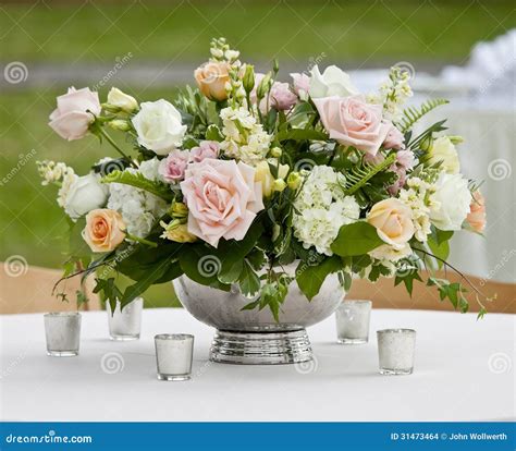 Flower Arrangement in Silver Bowl Stock Photo - Image of antique, vase ...