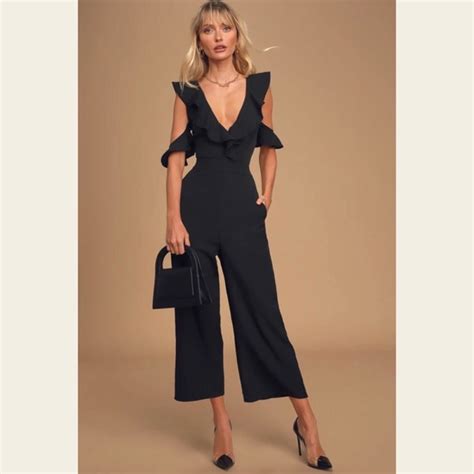 Lulus Pants And Jumpsuits Lulus Doozy Black Ruffled Wide Leg Off The