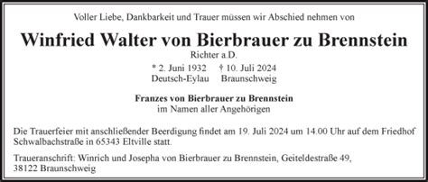 Traueranzeigen Von Winfried Walter Von Bierbrauer Zu Brennstein