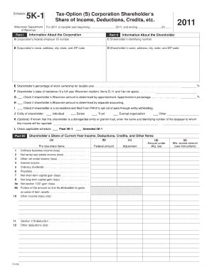 Fillable Online Revenue Wi 2011 Schedule 5K 1 Tax Option S