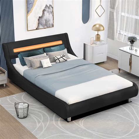 Full Size Platform Bed,Platform Bed with LED Lights Headboard,Gas Lift ...