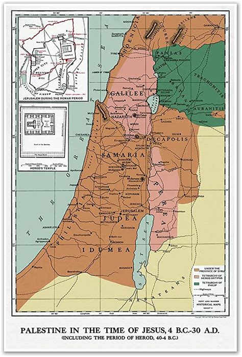 Antique Palestine Map Of Palestine 1904 Original Vint